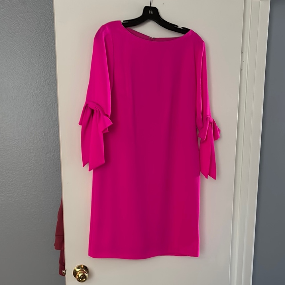 Pink Sheath Dress with Flutter Sleeves and Bateau Neckline